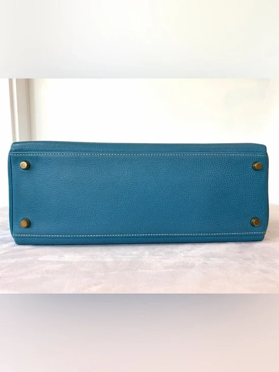 Hermes Kelly32 Retourne,Togo, BleuJean/Gold, box/duster/twilly, PRICE FIRM - Picture 7 of 17